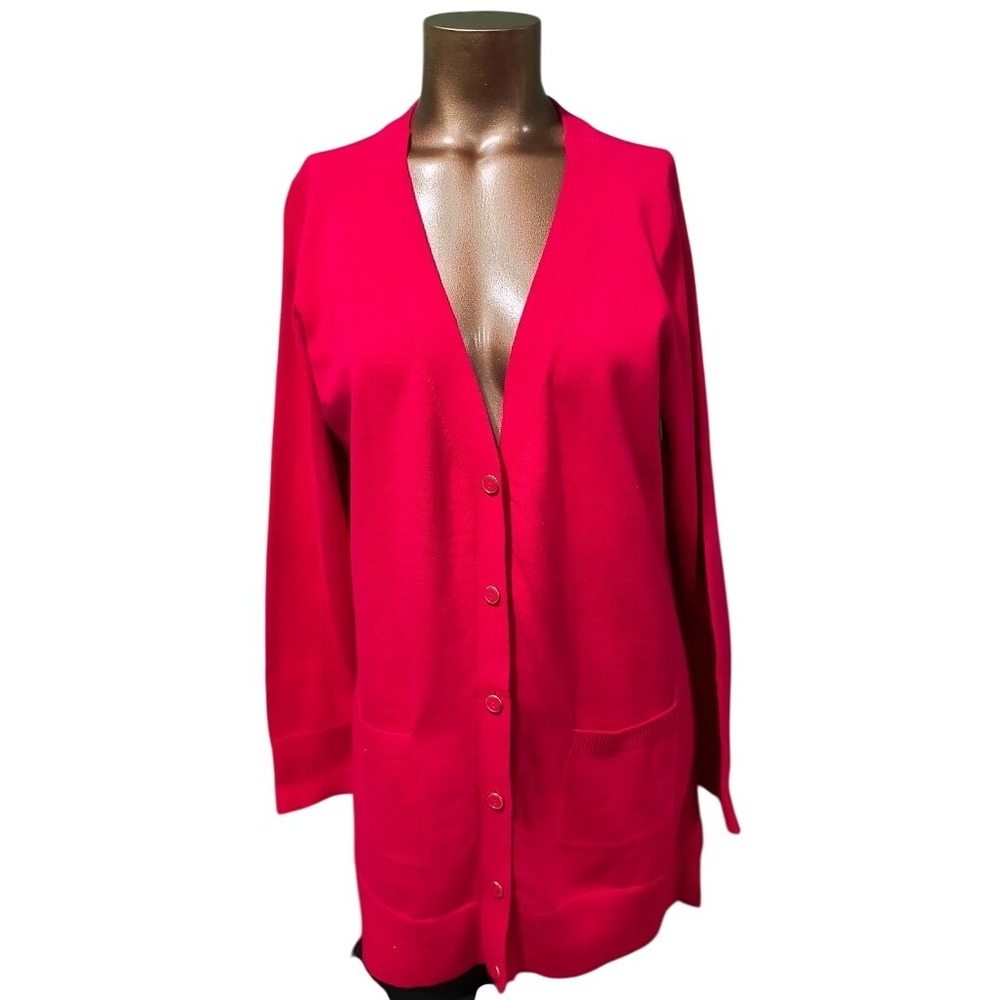 Isaac Mizrahi LIVE! Essentials Womens Cardigan Sweater M Dark Coral Cotton NWOT